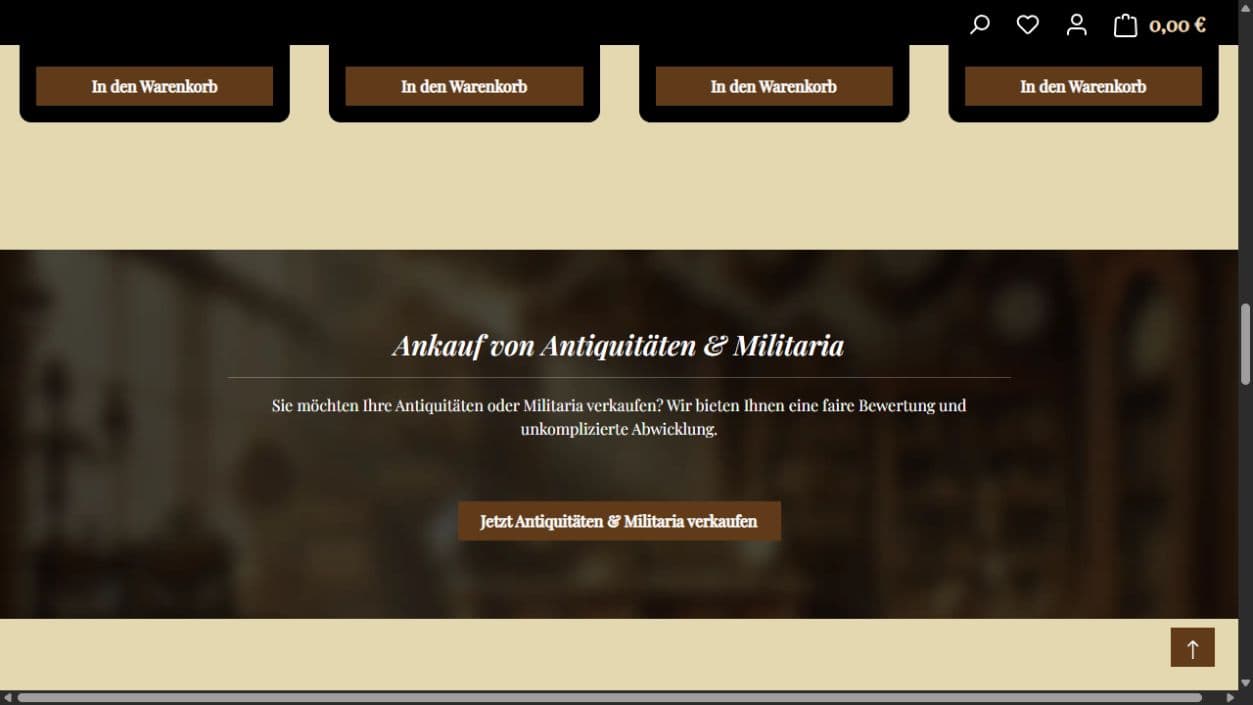 Website-Bereich zum fairen Ankauf von Antiquitäten, Nachlässen und Sammlungen