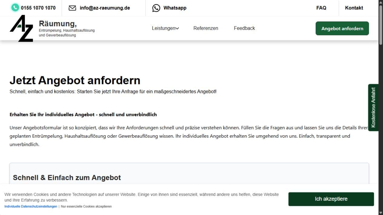 Angebotsbereich von AZ Räumung mit kostenfreier Besichtigung und Rückmeldung innerhalb von 24 Stunden