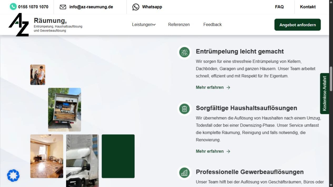 Leistungsübersicht für Entrümpelung, Haushaltsauflösung und Gewerbeauflösung