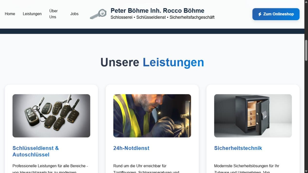 Leistungsübersicht für Schlüsseldienst, Notdienst, Sicherheitstechnik und Metallbau