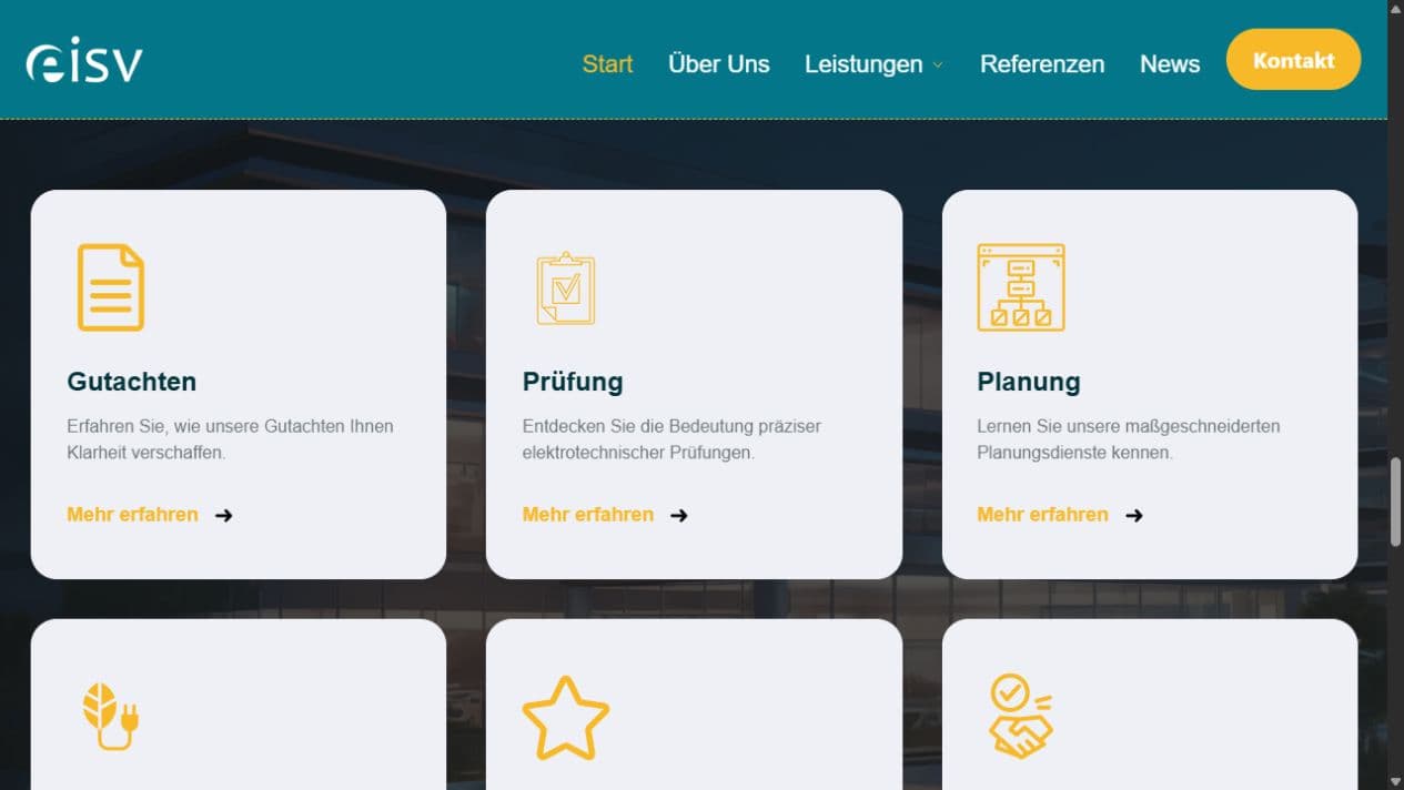 Leistungsübersicht von EISV für Gutachten, Prüfung, Planung, Energieberatung und Spezialdienstleistungen