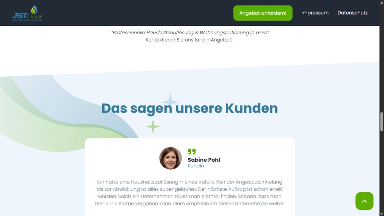 Kundenstimmen zur Zufriedenheit mit Haushaltsauflösungen von JST CLEAN UP