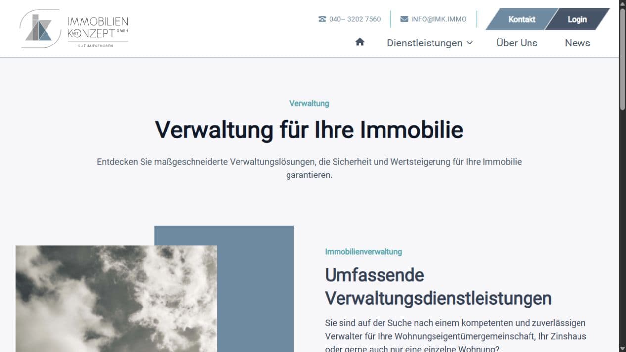 Leistungsseite von IMK Immobilien zur Verwaltung von Wohn- und Anlageimmobilien