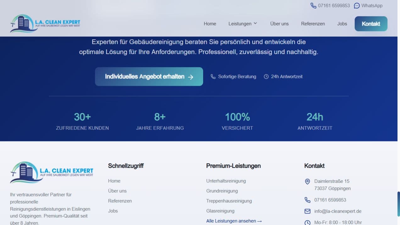 Kontaktbereich von L.A. Clean Expert mit individuellem Angebot und direkter Anfrage