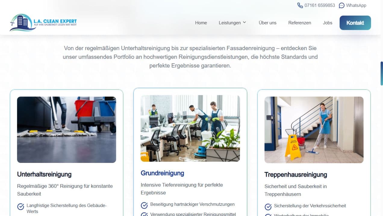 Leistungsübersicht für Unterhaltsreinigung, Grundreinigung und Treppenhausreinigung