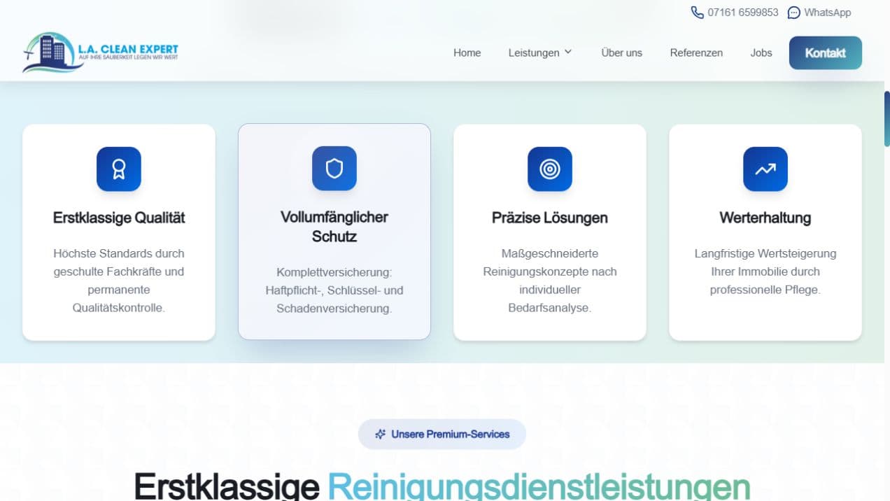 Qualitätsversprechen von L.A. Clean Expert mit Schutz, Präzision und Werterhaltung