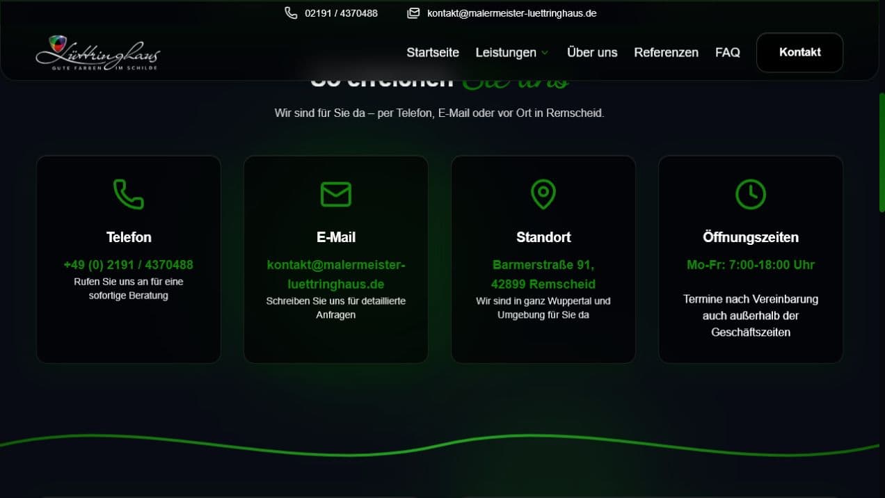 Kontaktmöglichkeiten der Website von Malermeister Lüttringhaus