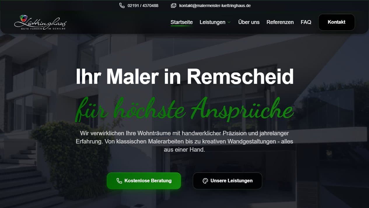 Startseite der Website von Malermeister Lüttringhaus in Remscheid