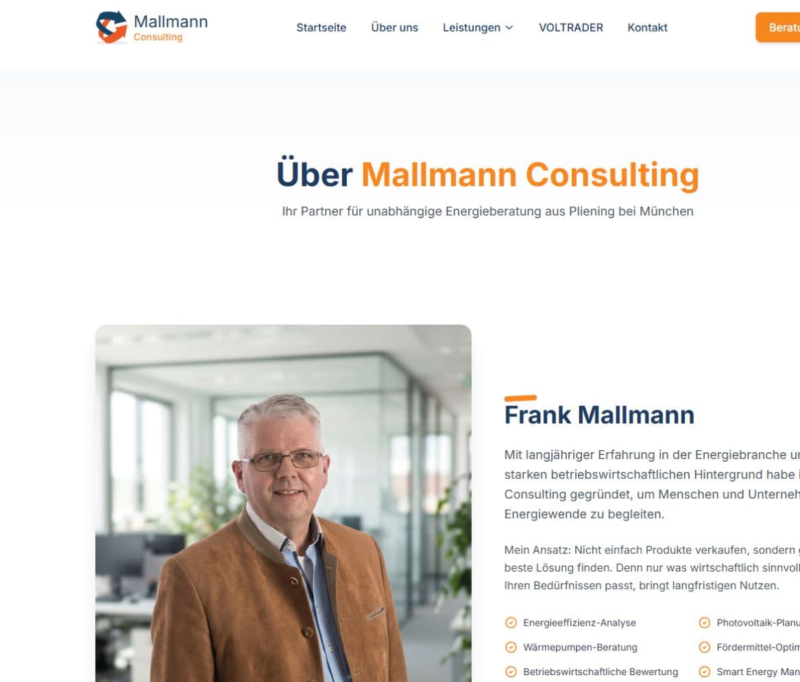 Über-uns-Seite von Mallmann Consulting mit Frank Mallmann und Beratungsprofil