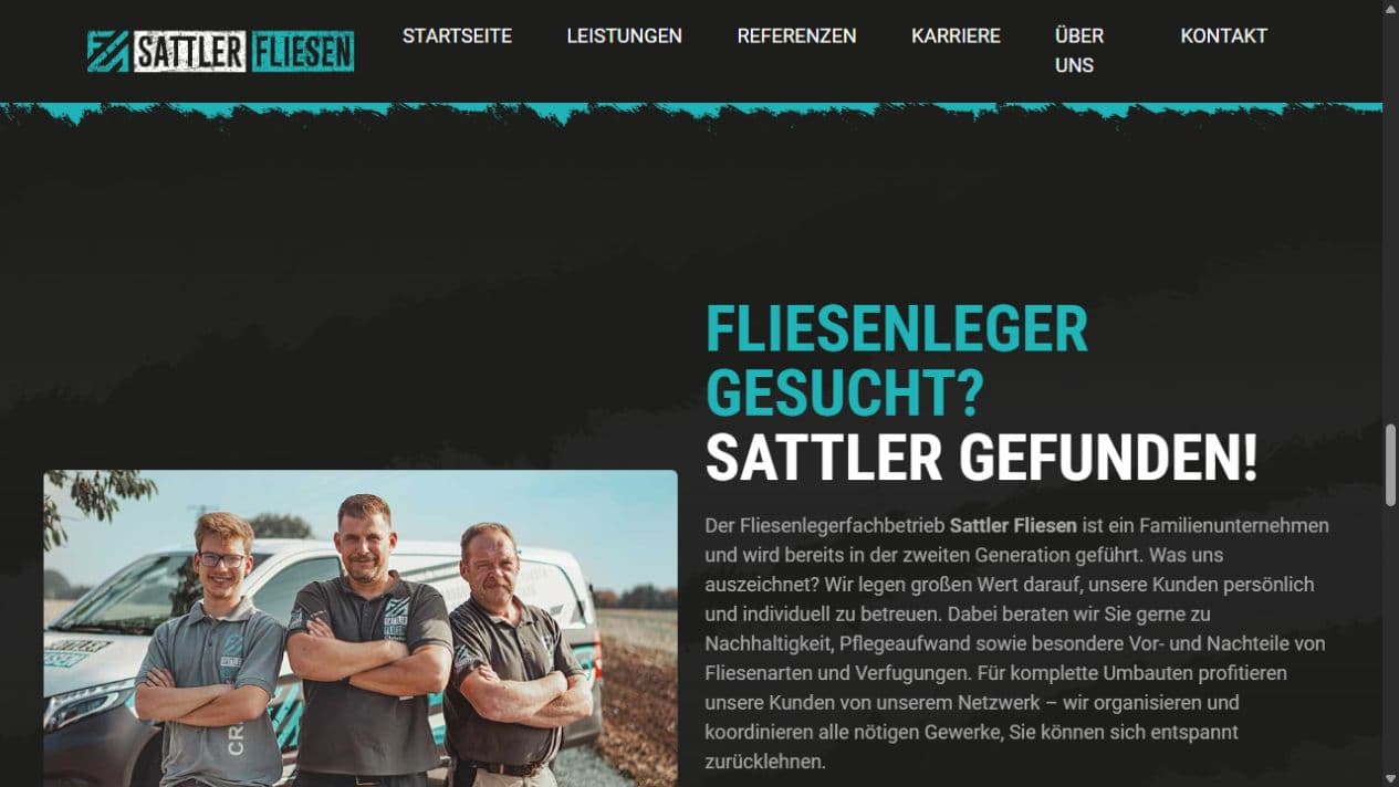 Unternehmensbereich von Sattler Fliesen als familiengeführter Fliesenlegerbetrieb in zweiter Generation