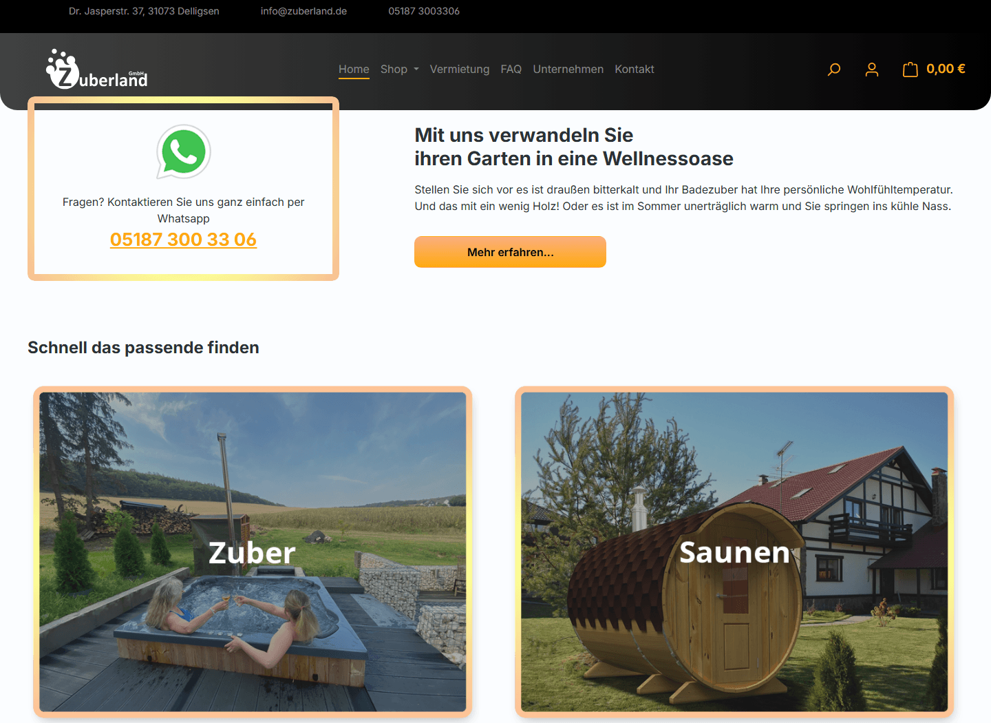 Startseite des Zuberland Onlineshops mit Badezubern und Saunen Startseite des Zuberland Onlineshops mit Badezubern und Saunen
